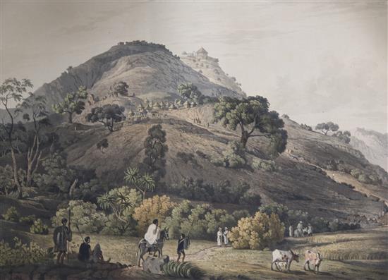 Havell after Henry Salt, three coloured aquatints, View near the village of Asceriah in Abyssinia, The Mountains overall 55 x 77cm, unf